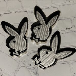 Rare Vintage Playboy bunny chrome ashtrays zipper spirograph set of 3 vintage